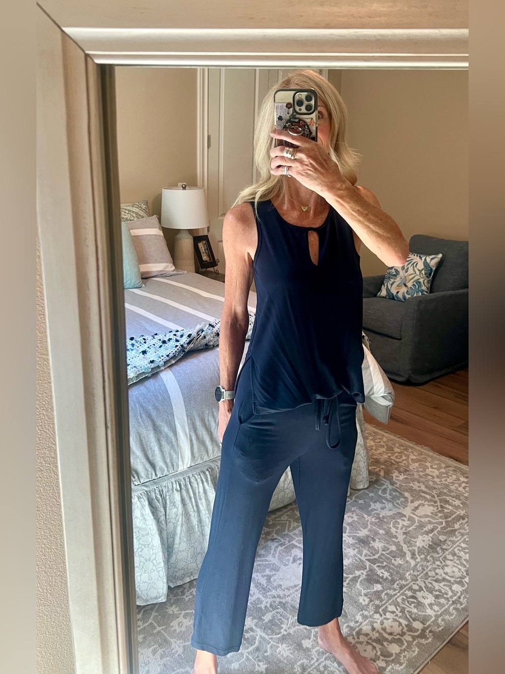 CAbi Navy Sleeveless Straight-Leg Jumpsuit